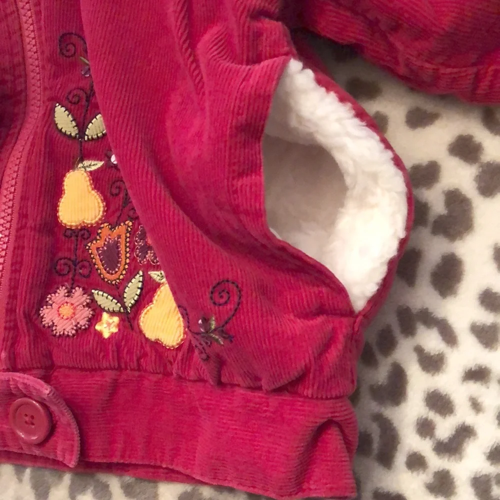 2002 Gymboree Embroidered Corduroy Sherpa Hooded Jacket Size XL 6 Years